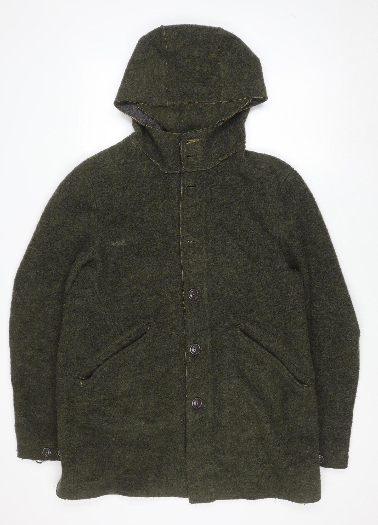 Ganesh Men's Green Wool Blend Hooded Button Coat 2XL