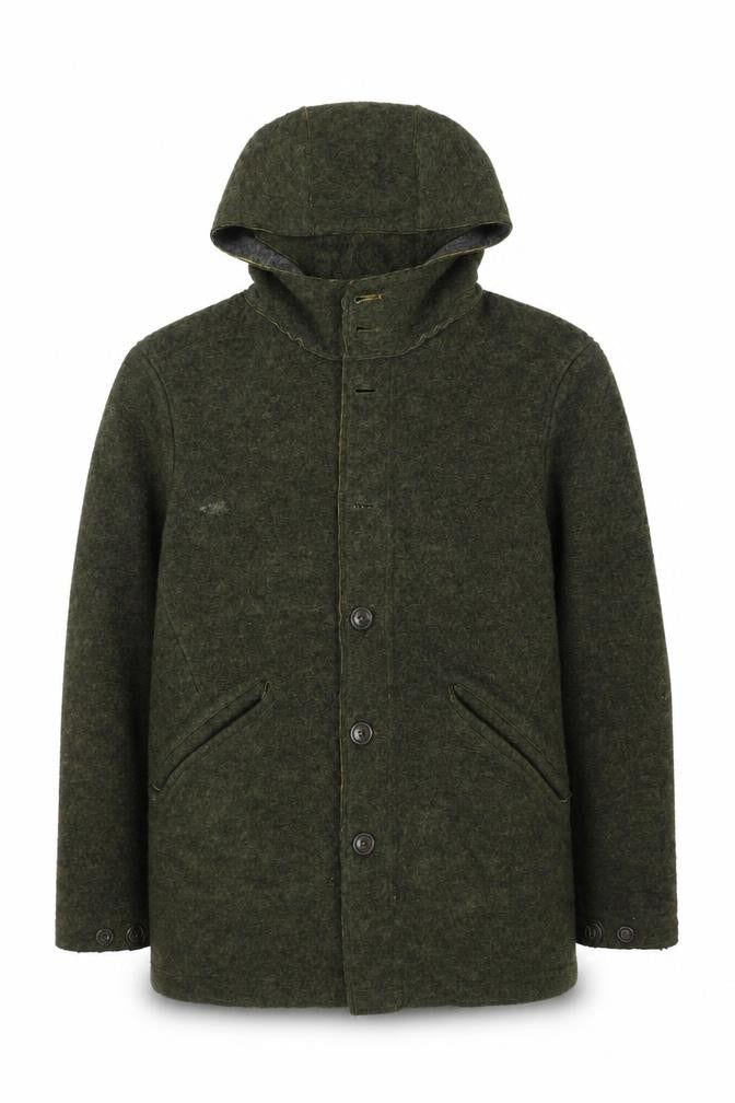 Ganesh Men's Green Wool Blend Hooded Button Coat 2XL