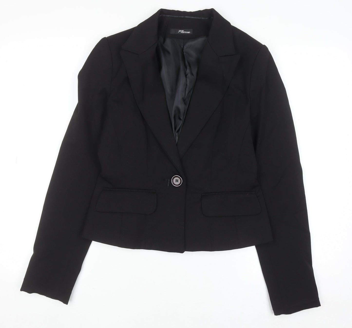 Jane Norman Women Black Blazer Size 12 Slim Fit Business Jacket