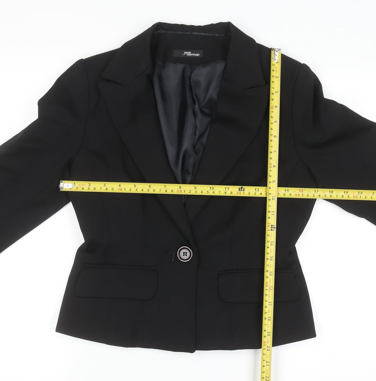Jane Norman Women Black Blazer Size 12 Slim Fit Business Jacket