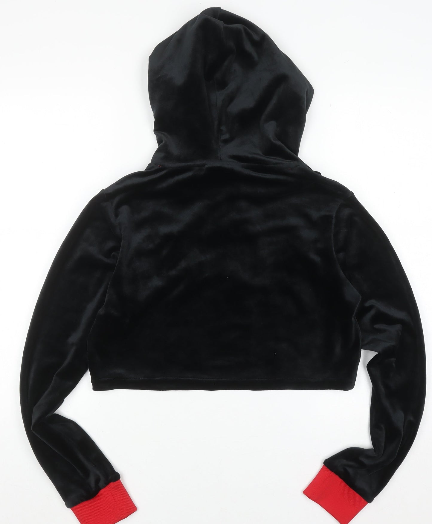 FILA Womens Black Velour Cropped Hoodie UK M