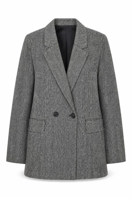 H&M Women’s Grey Herringbone Blazer Jacket Size 6 Classic Style