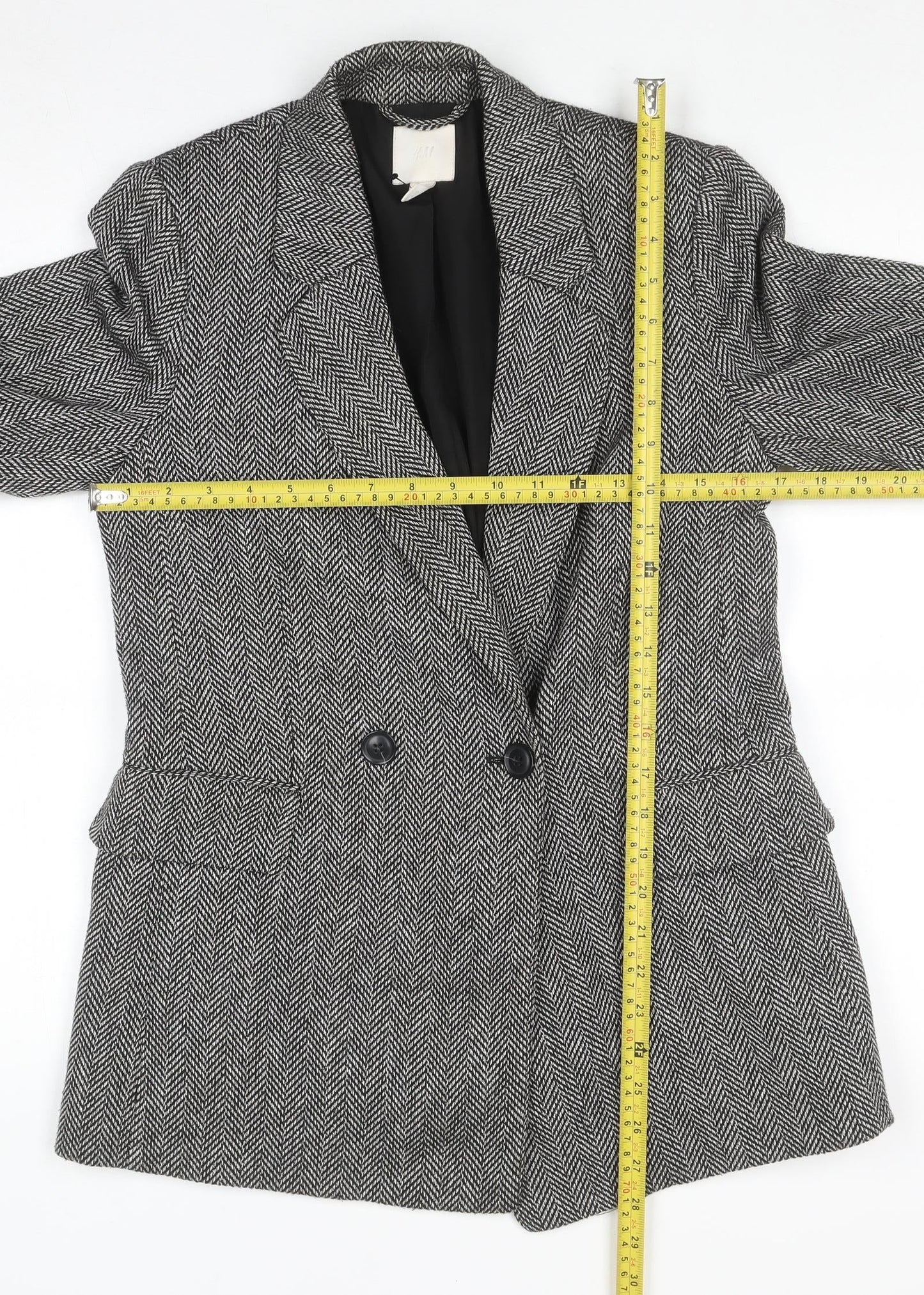 H&M Women’s Grey Herringbone Blazer Jacket Size 6 Classic Style