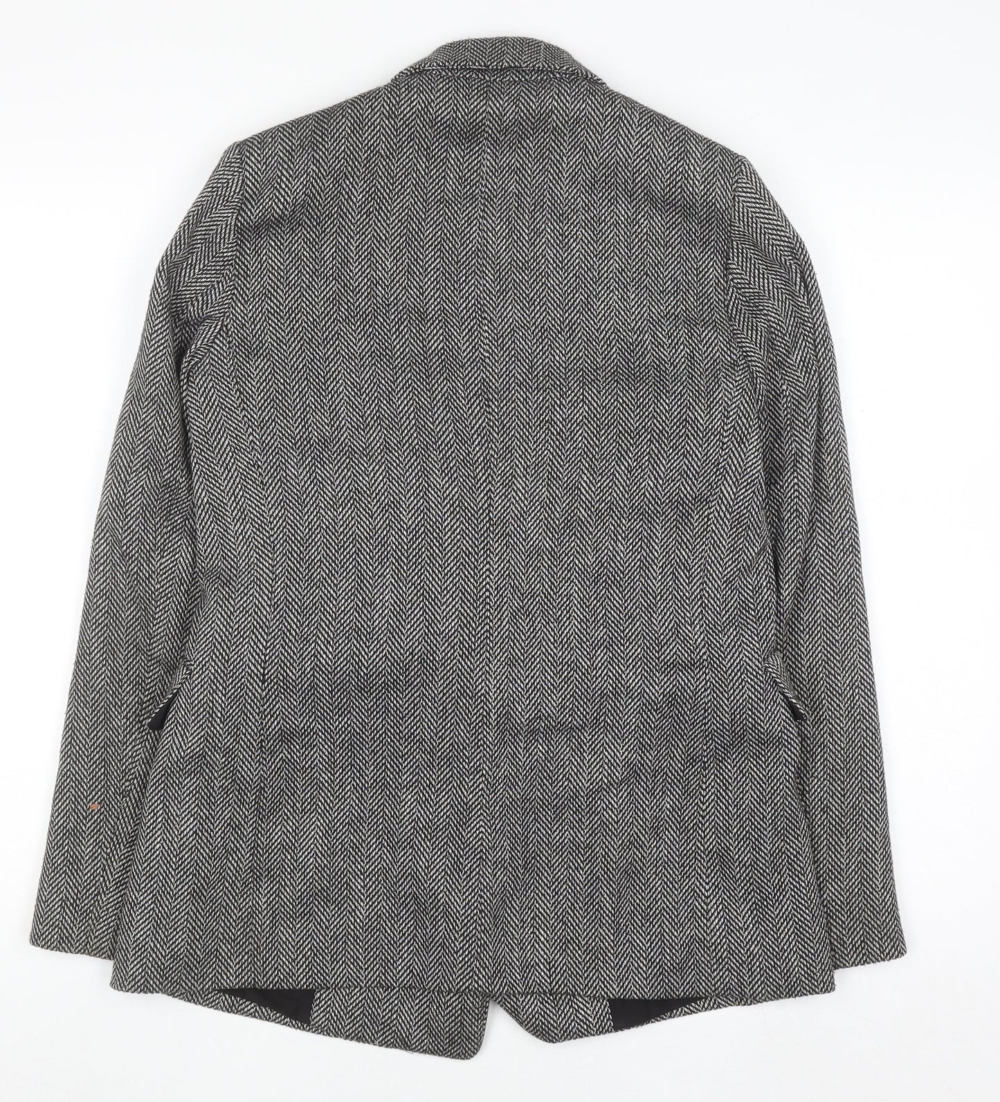 H&M Women’s Grey Herringbone Blazer Jacket Size 6 Classic Style