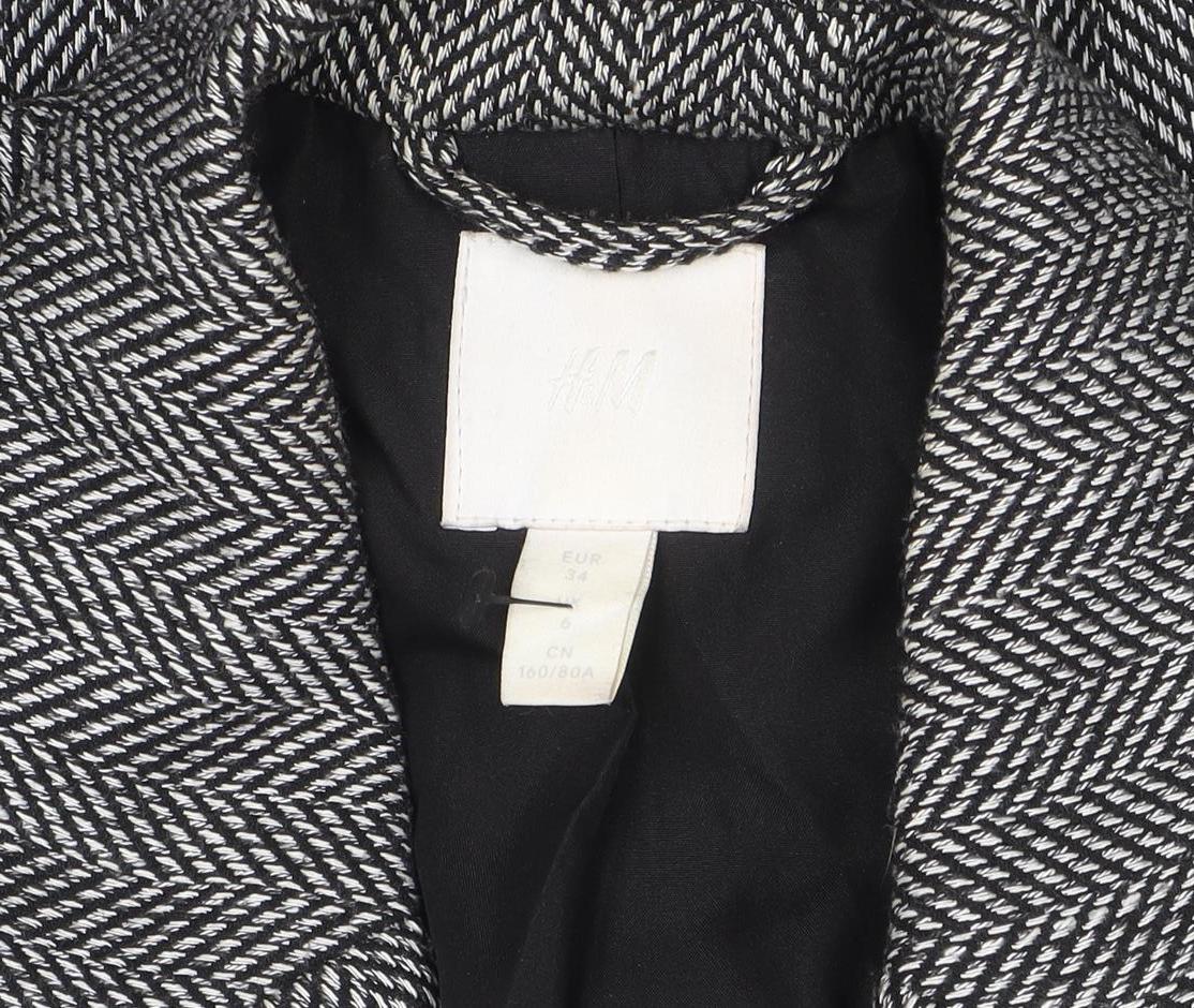 H&M Women’s Grey Herringbone Blazer Jacket Size 6 Classic Style