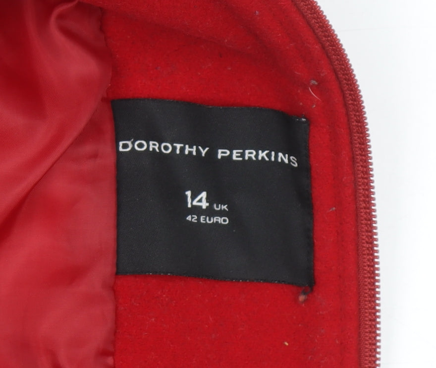 Dorothy Perkins Women's Red Faux Fur Hooded Parka Coat Size 14