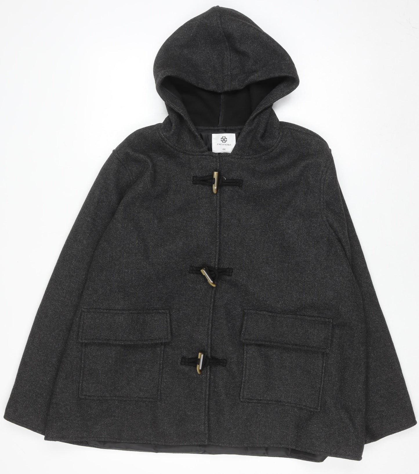 Encuentro Men's Grey Hooded Toggle Mid-Length Coat Size 44