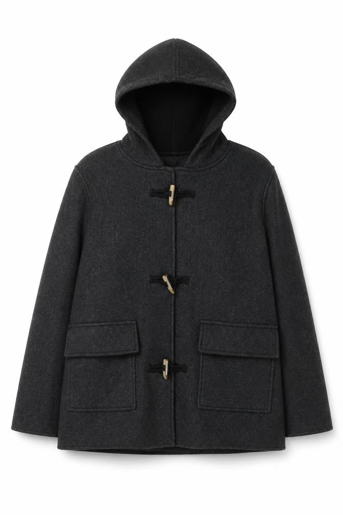 Encuentro Men's Grey Hooded Toggle Mid-Length Coat Size 44
