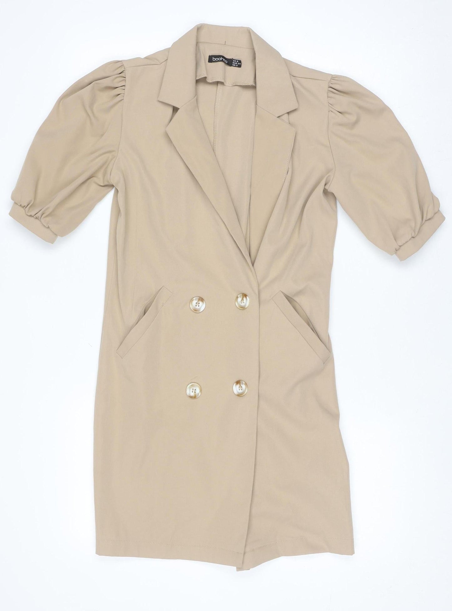 Boohoo Women's Beige Mid-Length Puff Sleeve Blazer UK 6