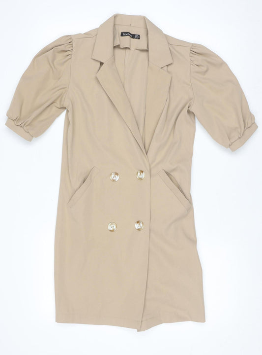 Boohoo Women's Beige Mid-Length Puff Sleeve Blazer UK 6
