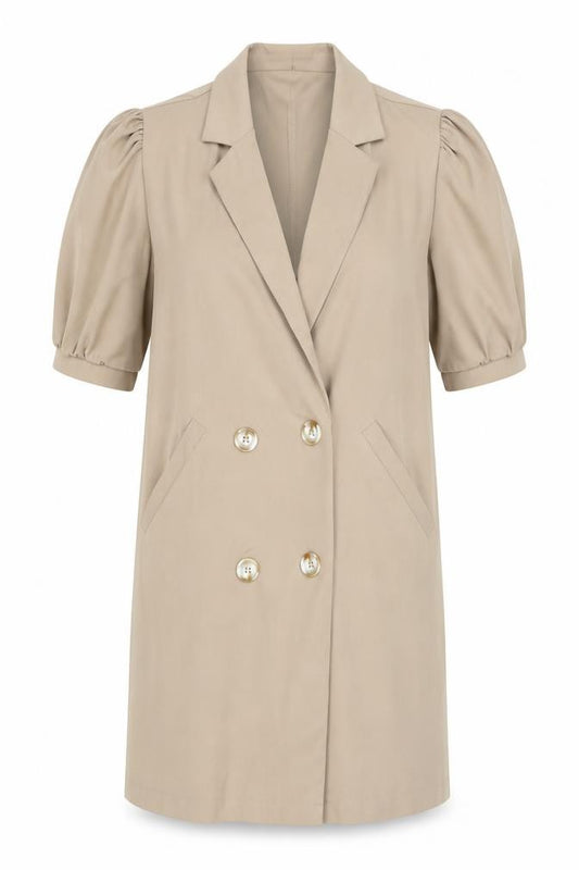 Boohoo Women's Beige Mid-Length Puff Sleeve Blazer UK 6