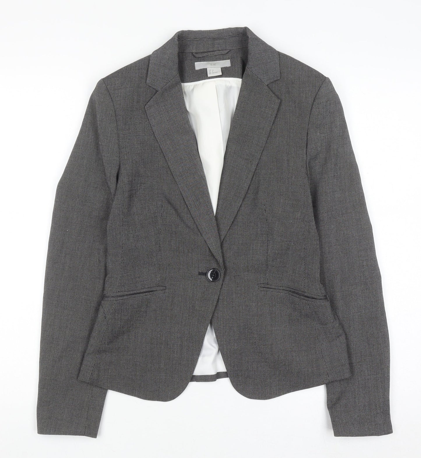 H&M Women Grey Blazer Jacket Size 8 Slim Fit Business Workwear
