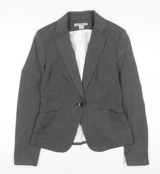 H&M Women Grey Blazer Jacket Size 8 Slim Fit Business Workwear