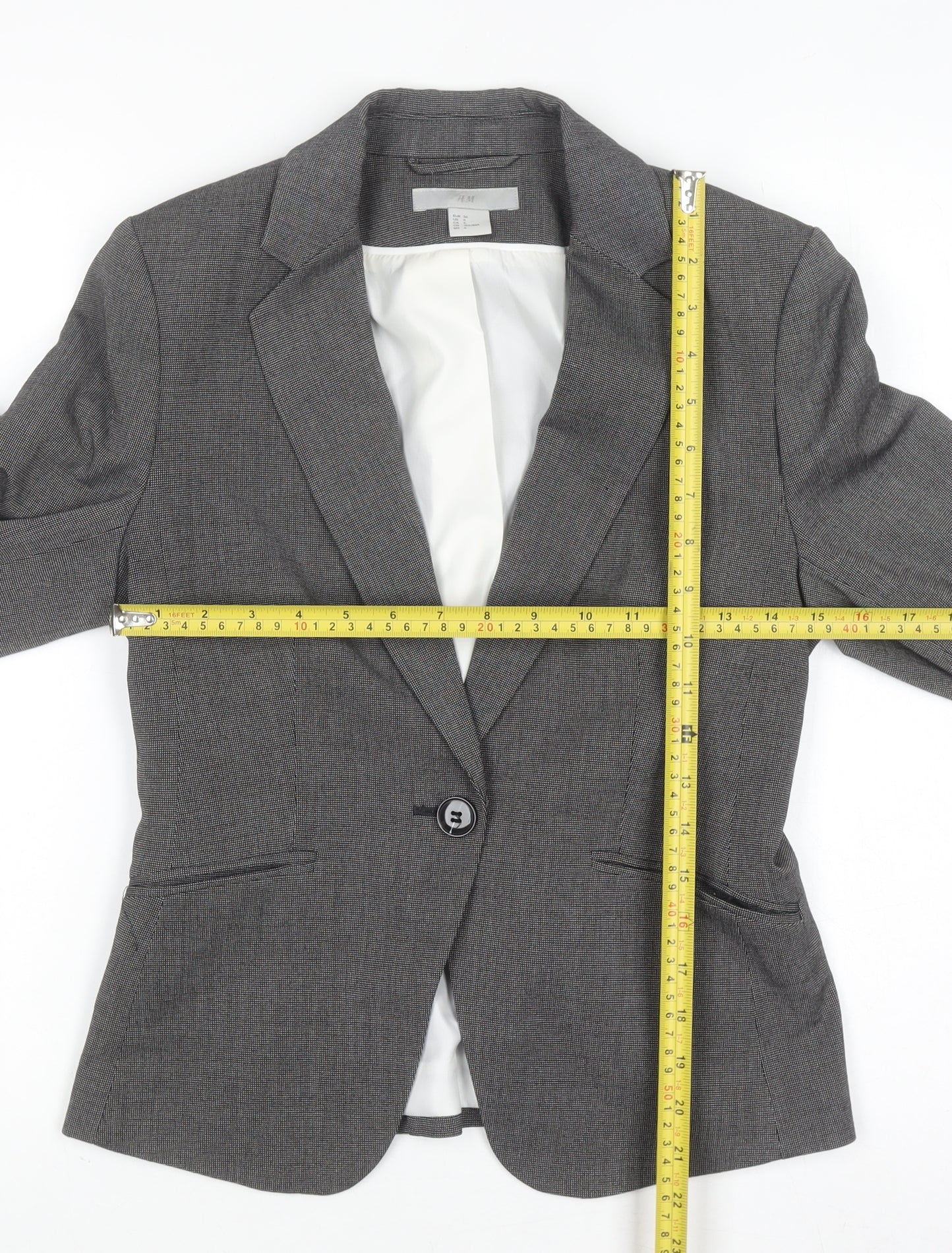 H&M Women Grey Blazer Jacket Size 8 Slim Fit Business Workwear