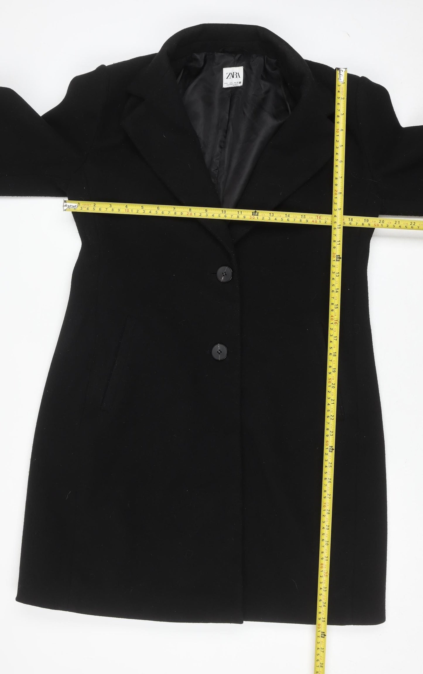 ZARA Women Black Mid-Length Polyester Overcoat Size L