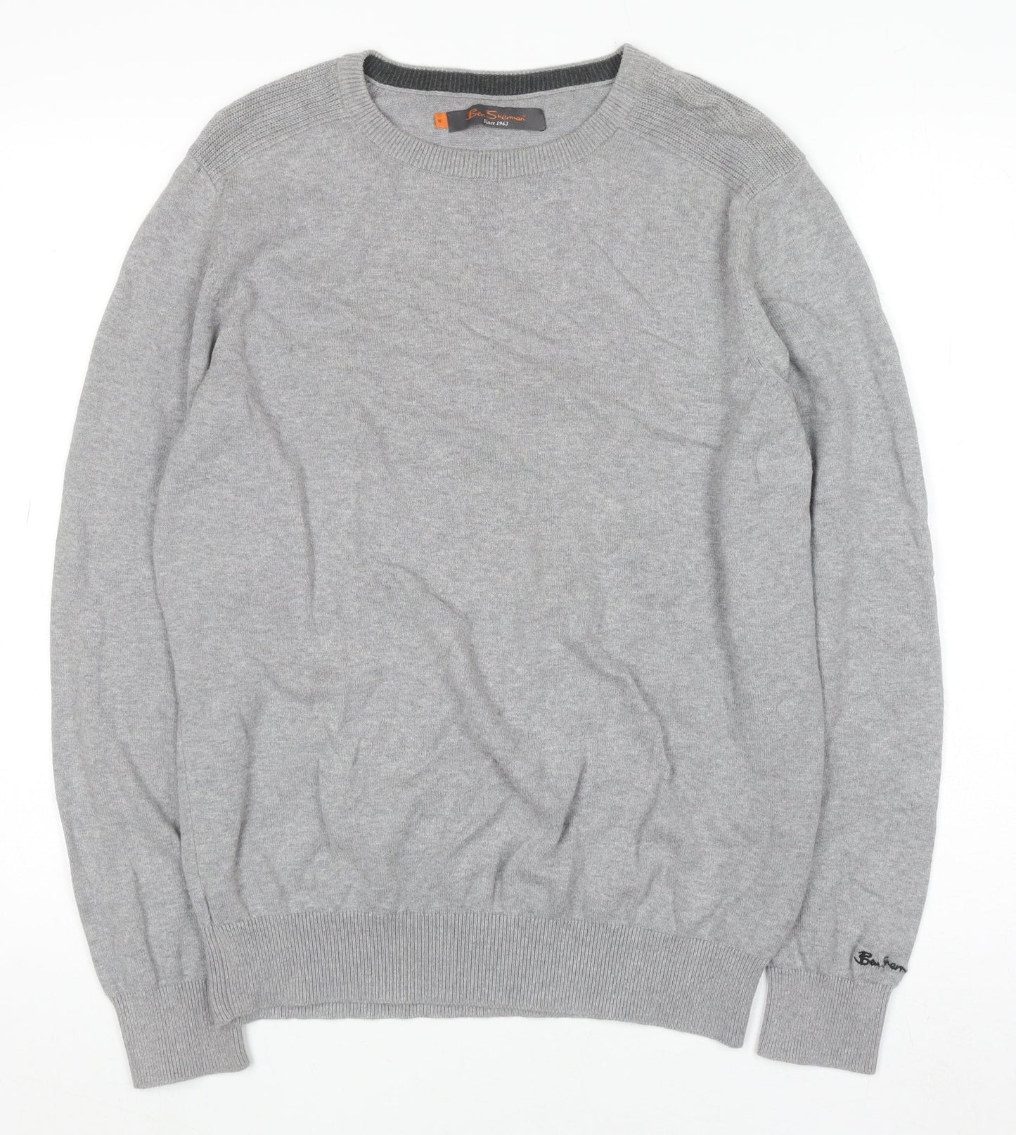 Ben Sherman Men's Grey Cotton Crew Neck Jumper Size M