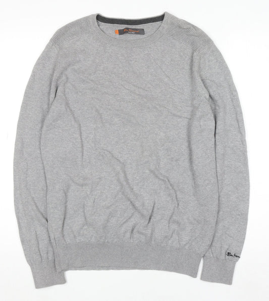 Ben Sherman Men's Grey Cotton Crew Neck Jumper Size M