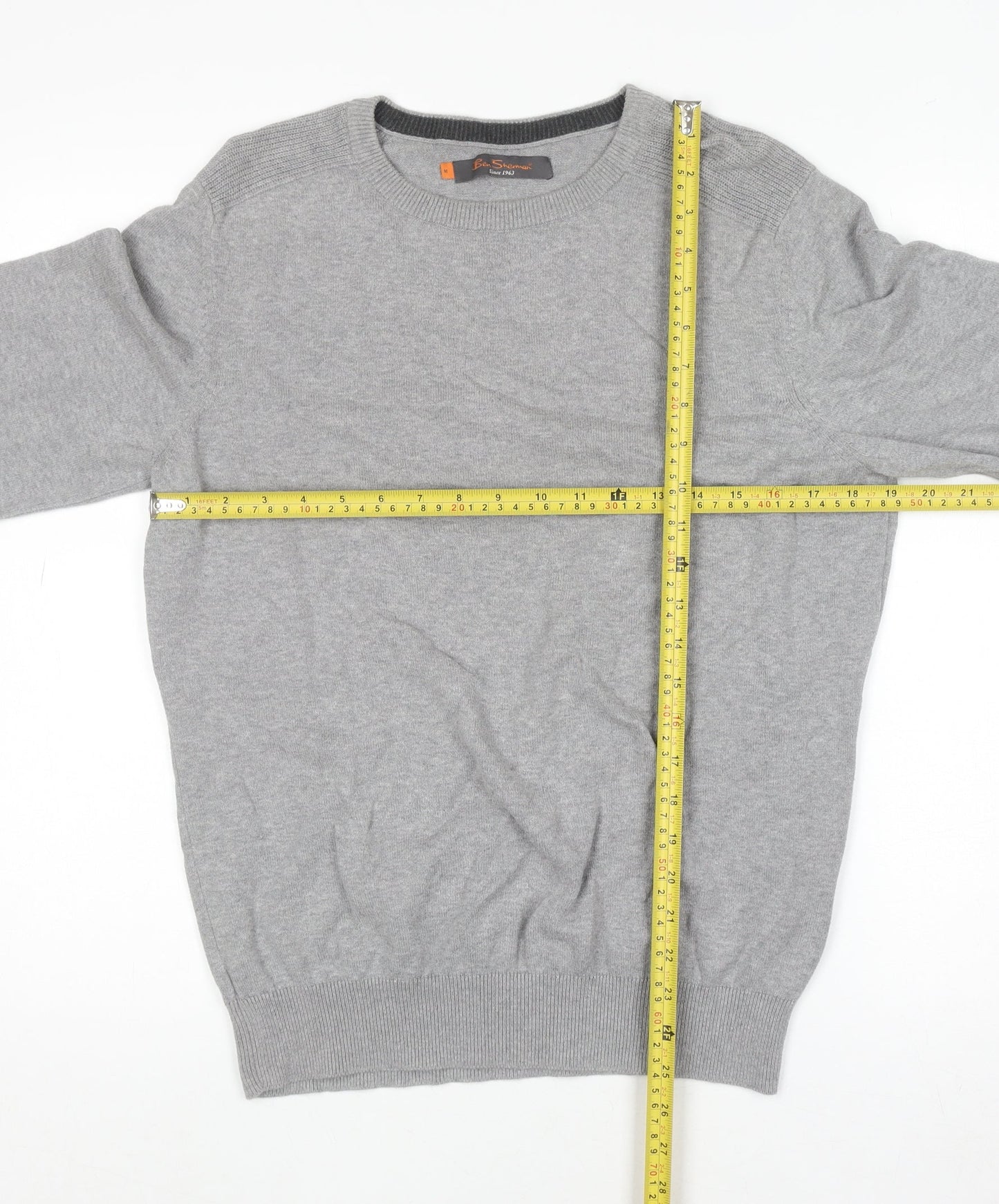 Ben Sherman Men's Grey Cotton Crew Neck Jumper Size M
