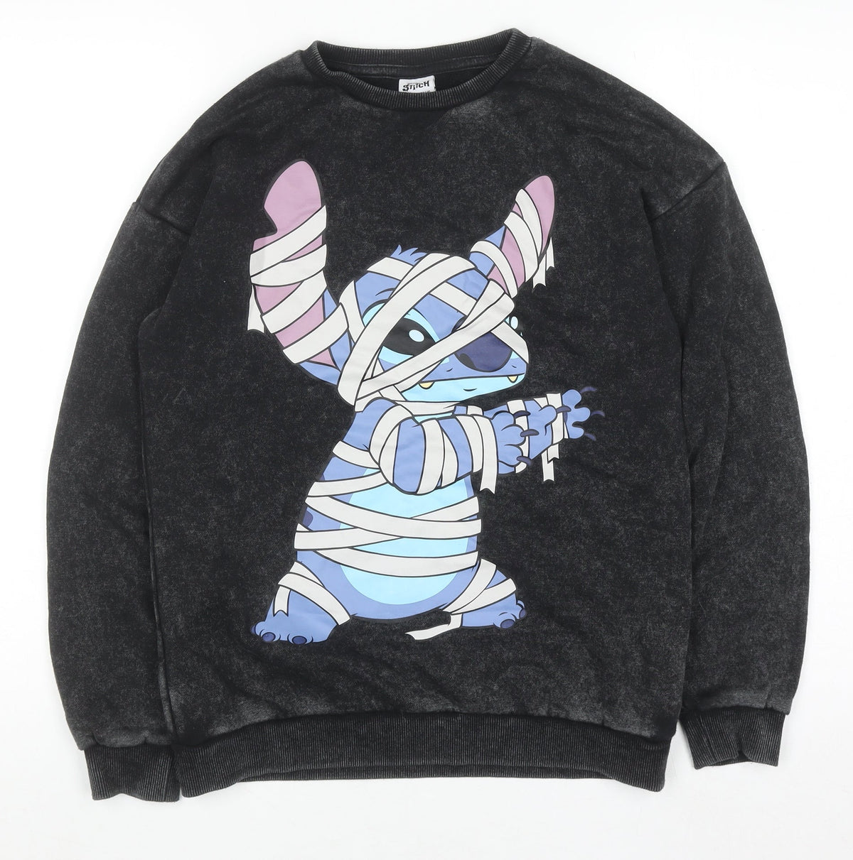 Primark Disney Stitch Boys Black Sweatshirt 12-13 Years Pullover Crew Neck