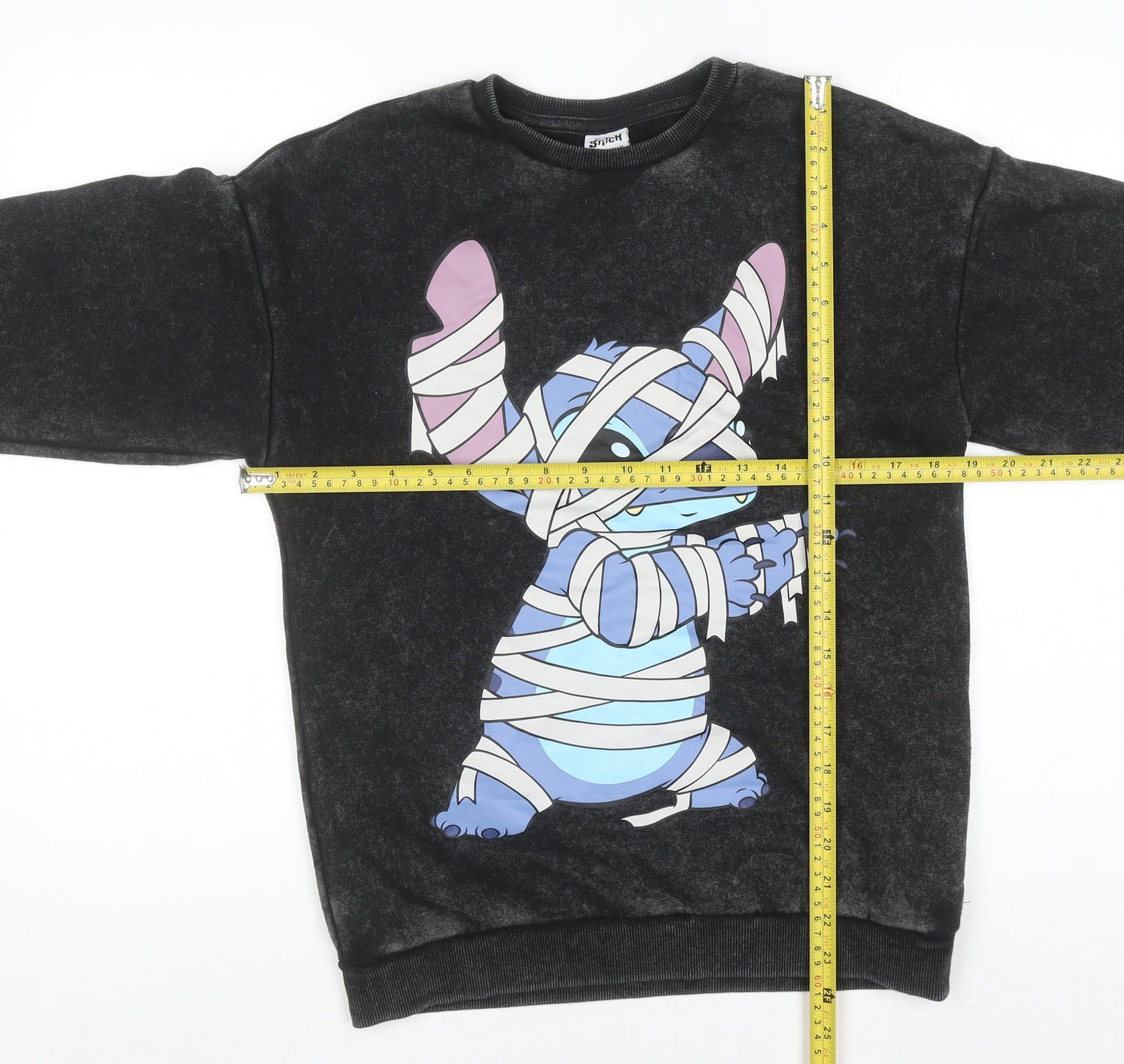 Primark Disney Stitch Boys Black Sweatshirt 12-13 Years Pullover Crew Neck