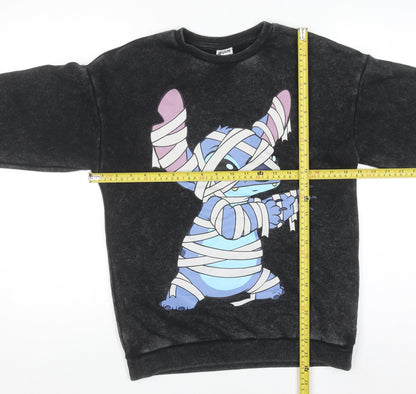 Back view of Primark Disney Stitch boys’ black sweatshirt 12-13 years pullover crew neck