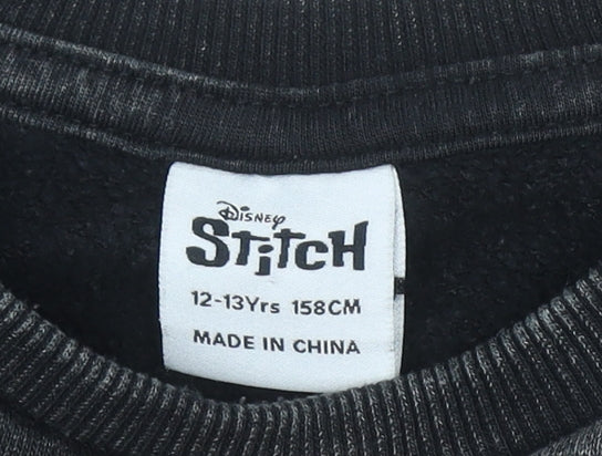 Primark Disney Stitch Boys Black Sweatshirt 12-13 Years Pullover Crew Neck