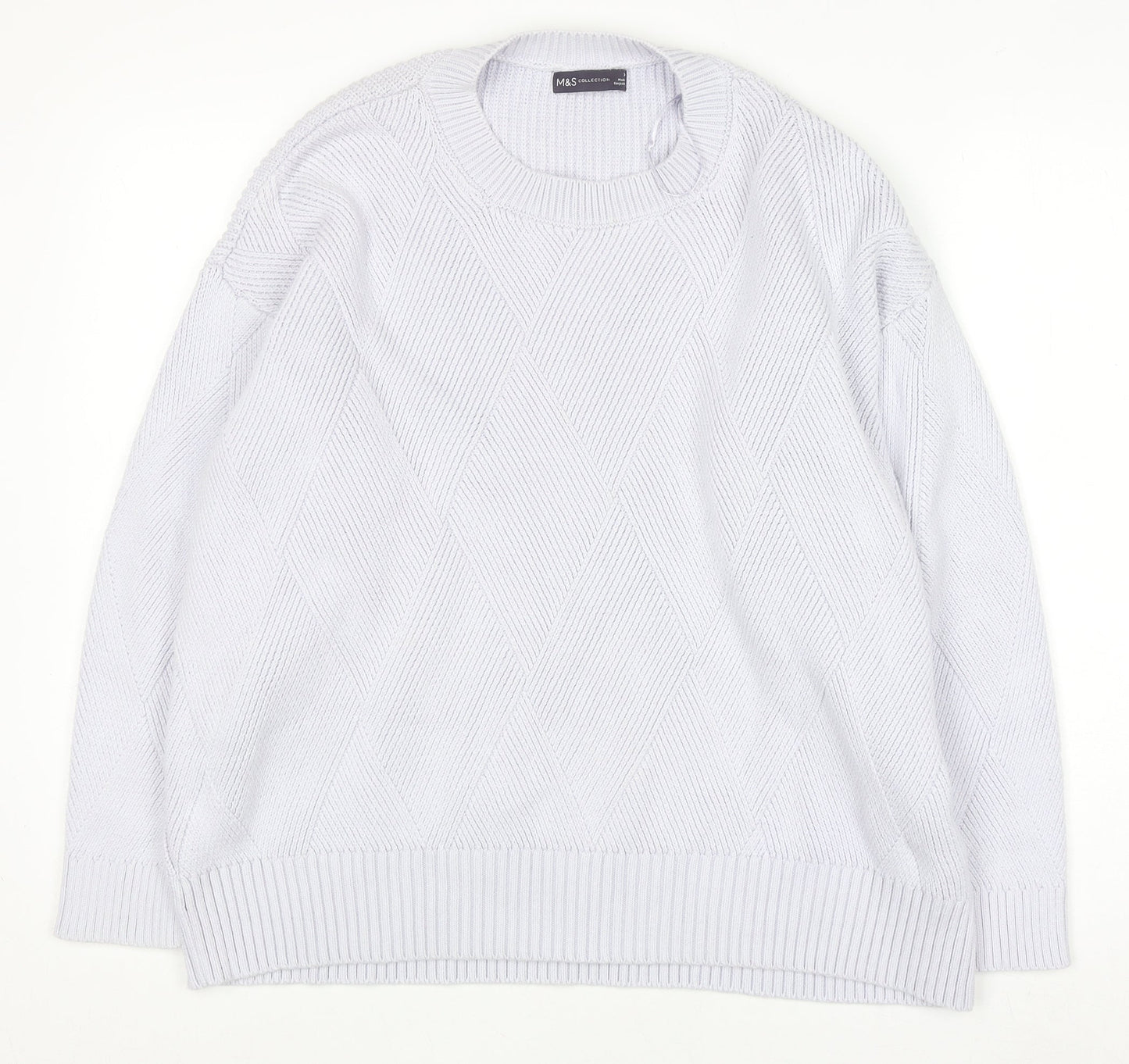 Marks and Spencer Women’s Pale Lilac Diamond Knit Cotton Jumper XL