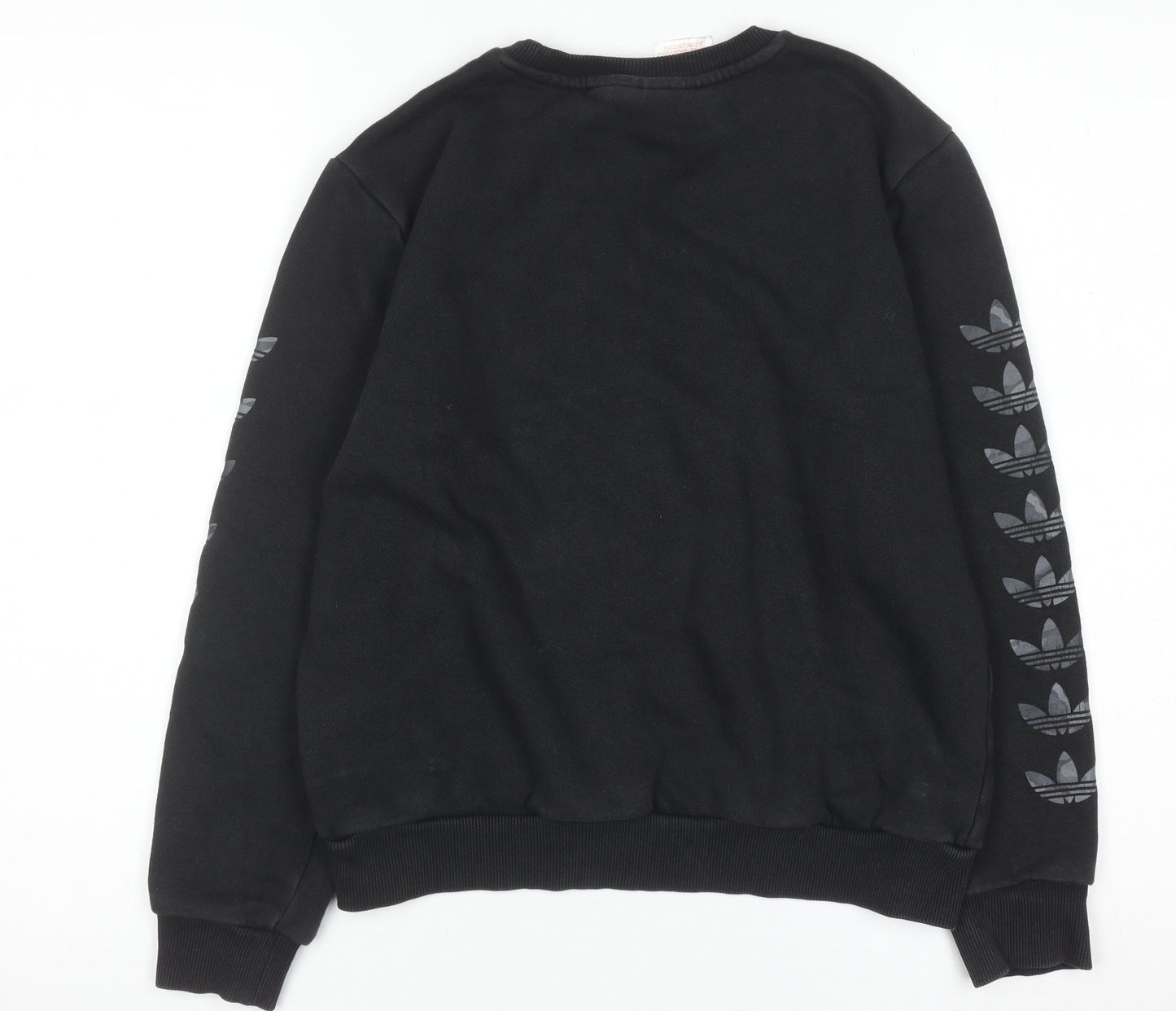 Adidas Boys Black Sweatshirt 11-12 Years Crew Neck Logo Print Fleece