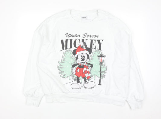 Disney Women’s White Mickey Mouse Winter Sweatshirt Size L