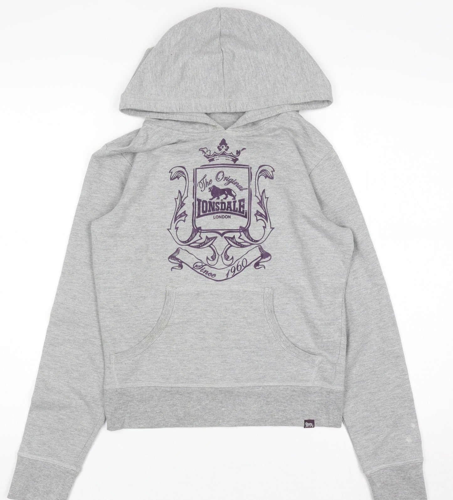 Lonsdale London Boys Grey Pullover Hoodie Size 8 Cotton Blend