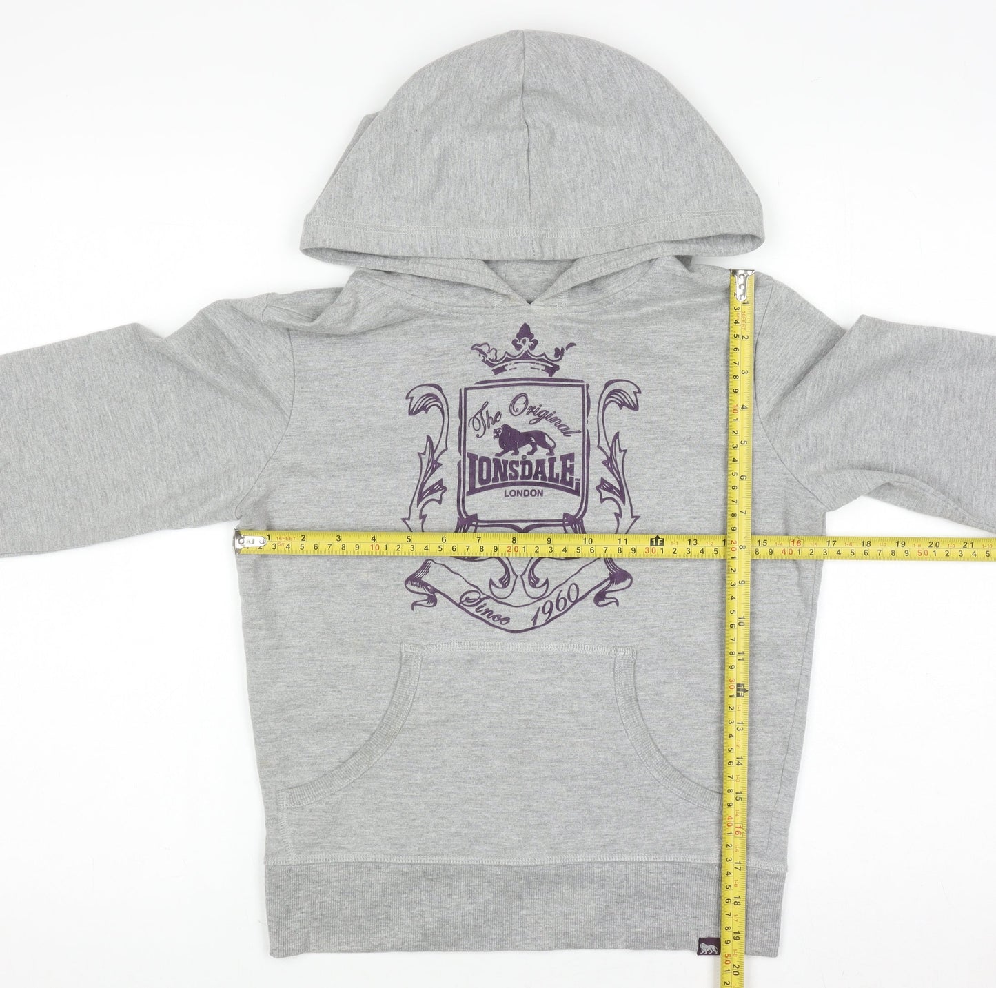 Lonsdale London Boys Grey Pullover Hoodie Size 8 Cotton Blend