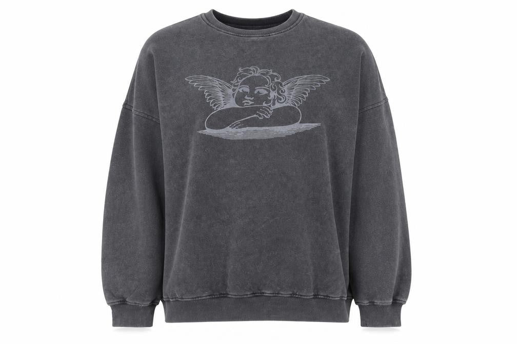 Motel Women’s Grey Angel Graphic Pullover Sweatshirt Size S