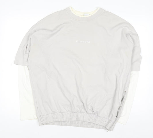 ZARA Women Grey Sweatshirt Medium 100% Cotton Long Sleeve Pullover