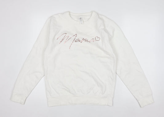 Just Hoods Women White Mama Slogan Sweatshirt Size S Cotton Blend