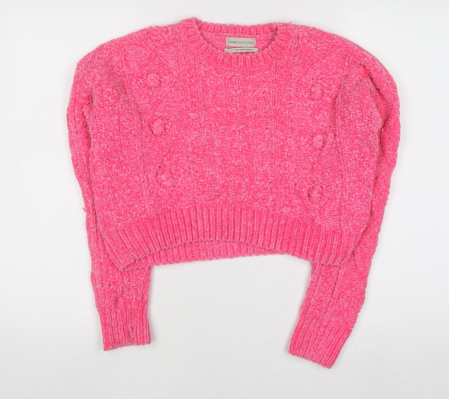 Urban Outfitters Women's Pink Chunky Knit Crew Neck Jumper Size S