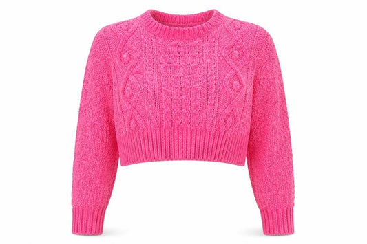 Urban Outfitters Women's Pink Chunky Knit Crew Neck Jumper Size S