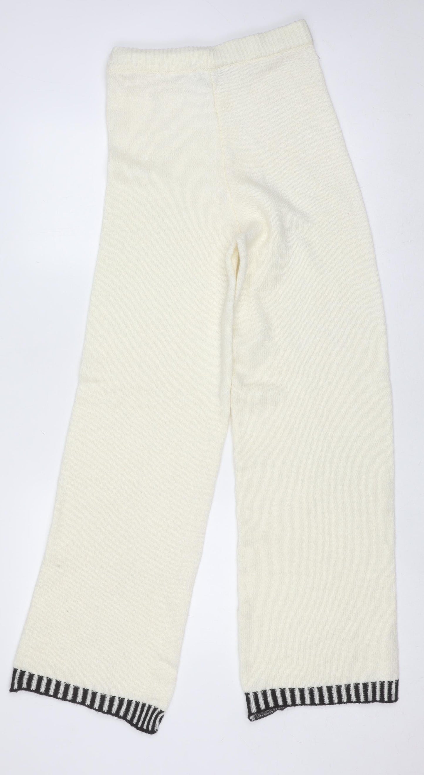 Boohoo Women Ivory Knit Trousers L Acrylic Wool Blend Elastic Waist