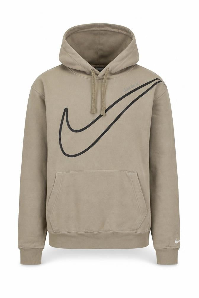 Nike Men's Beige Pullover Hoodie Small Graphic Fleece Sweatshirt