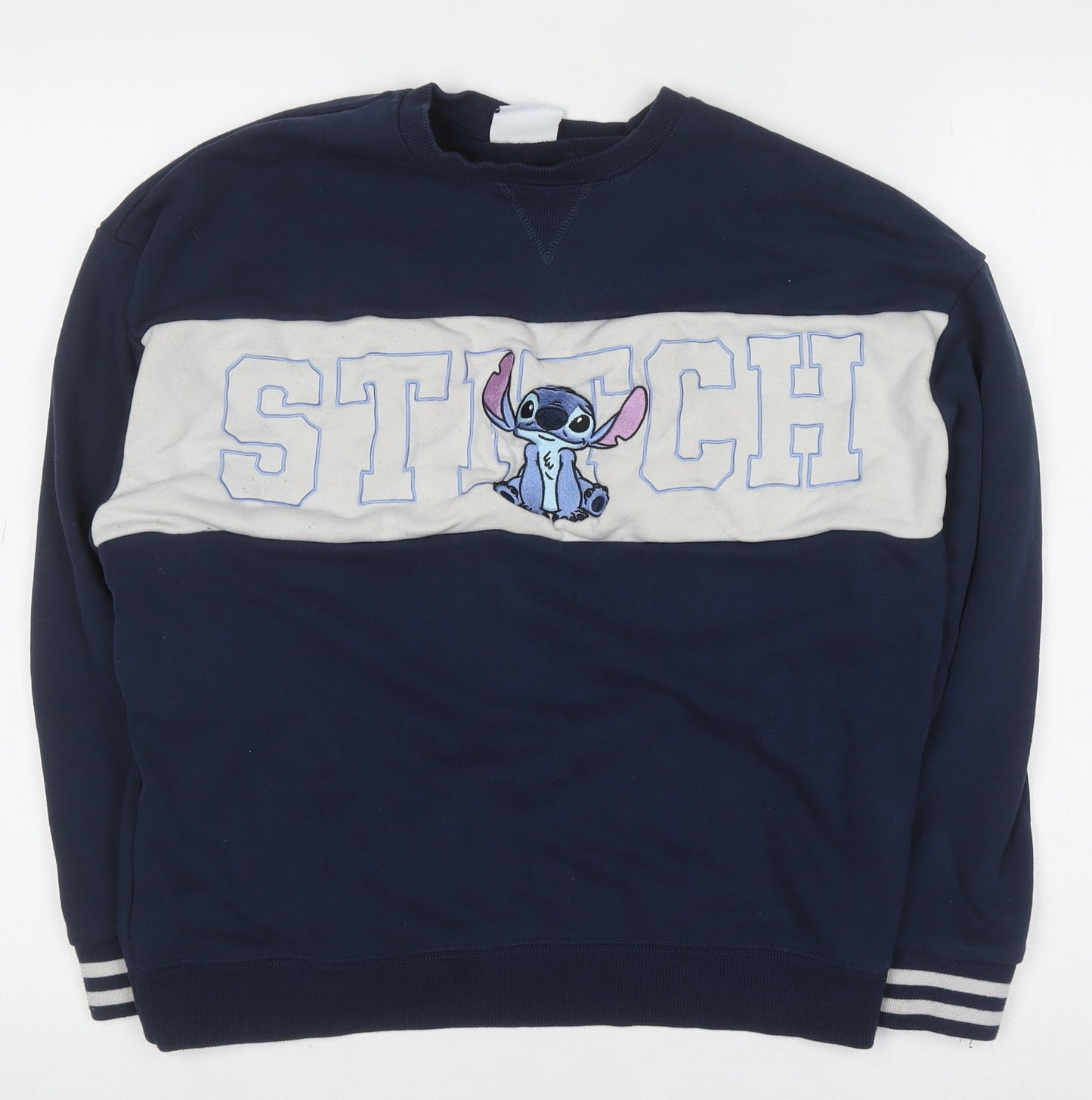 Primark Boys Blue Stitch Pullover Sweatshirt XS Disney Embroidered Jumper
