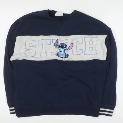 Front view of Primark boys’ blue stitch pullover sweatshirt xs disney embroidered jumper