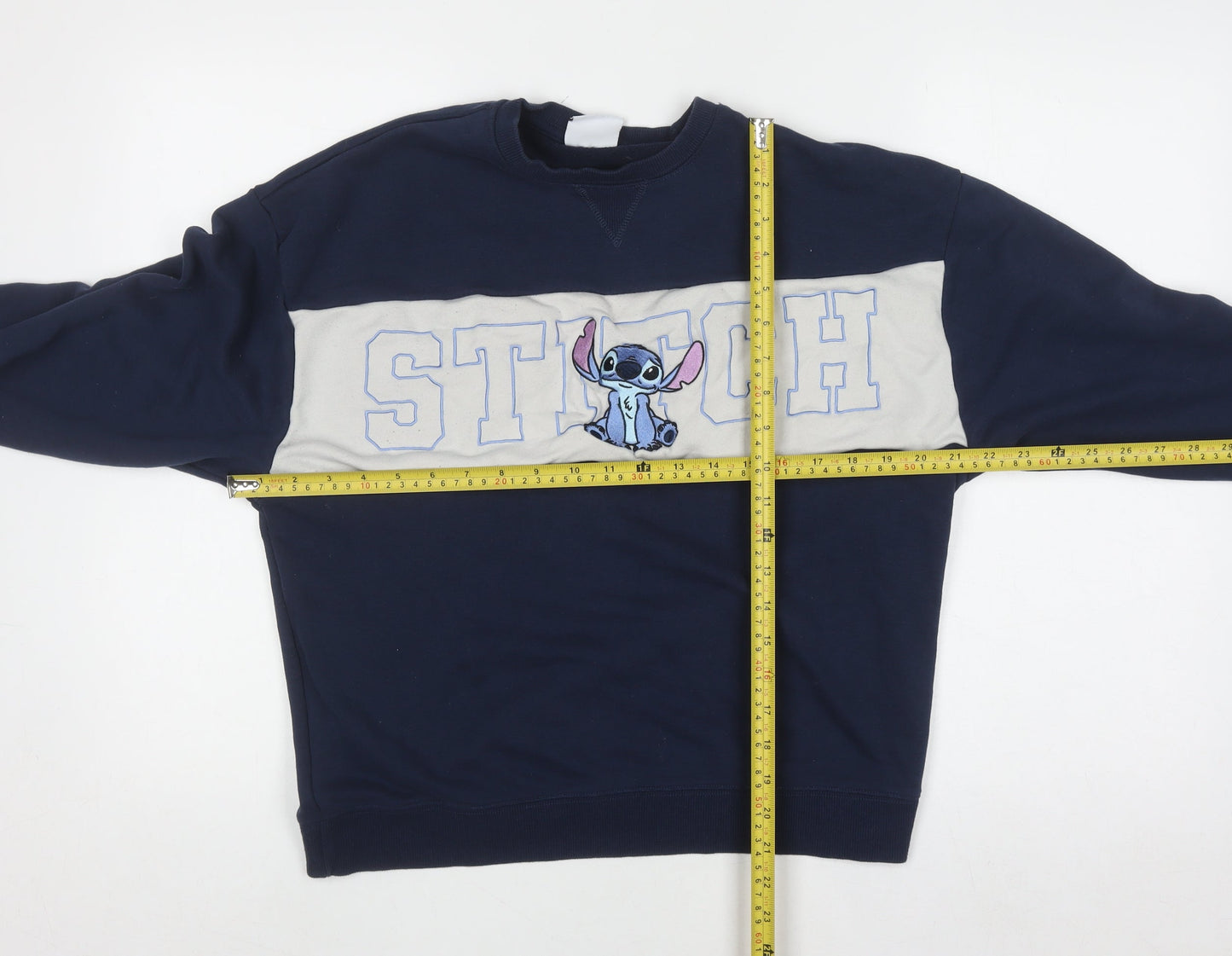 Primark Boys Blue Stitch Pullover Sweatshirt XS Disney Embroidered Jumper