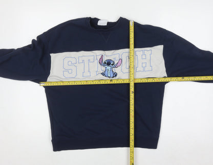 Back view of Primark boys’ blue stitch pullover sweatshirt xs disney embroidered jumper