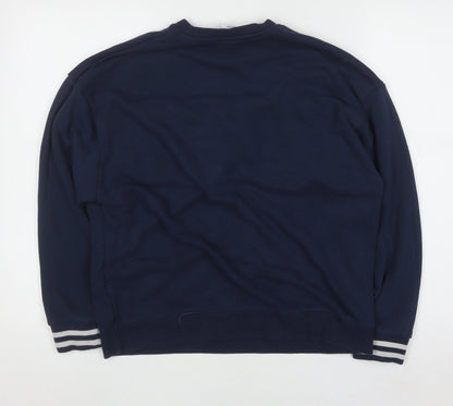 Close-up detail of Primark boys’ blue stitch pullover sweatshirt xs disney embroidered jumper