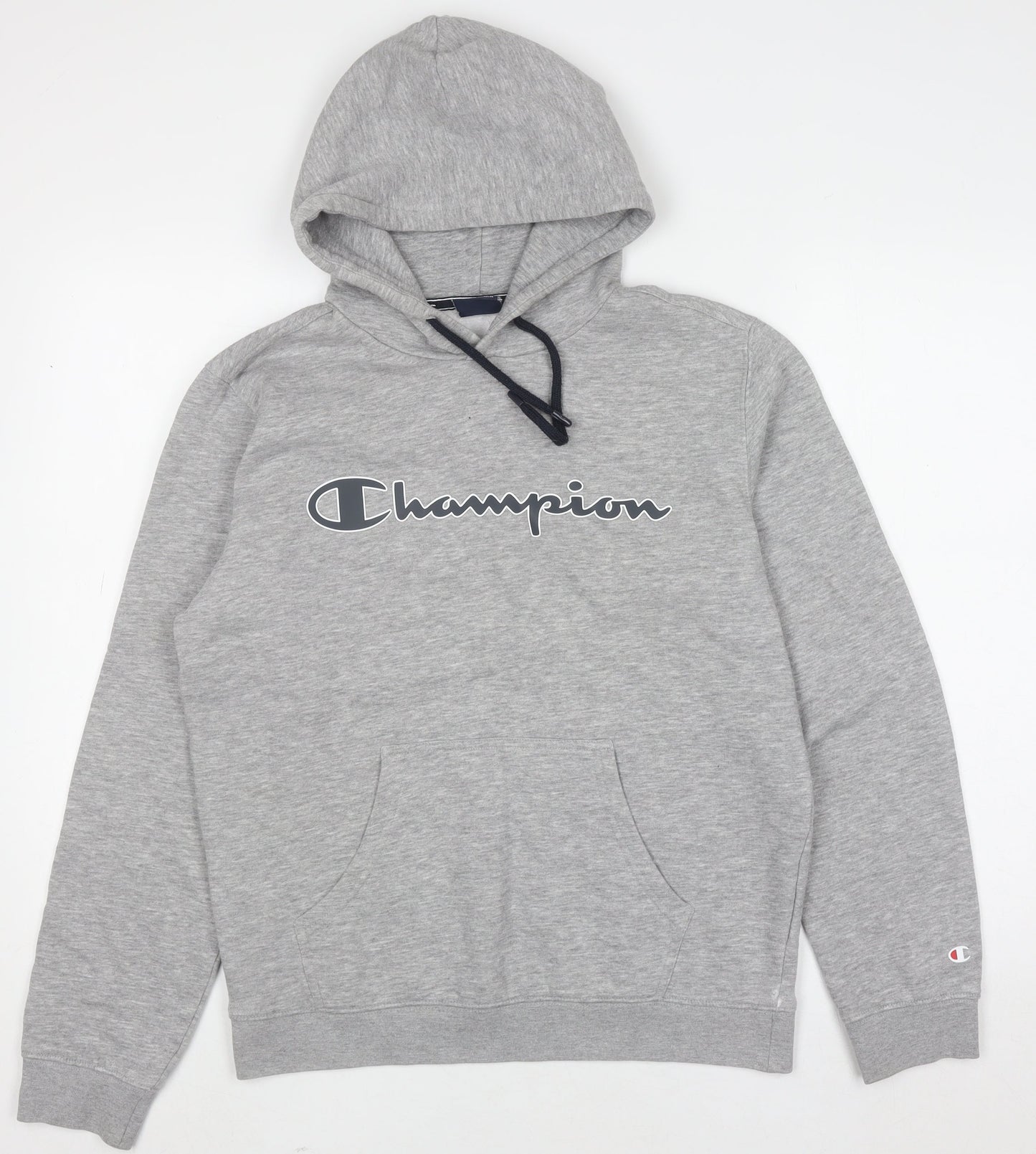 Champion Mens Grey Pullover Hoodie Medium Logo Print Sweatshirt