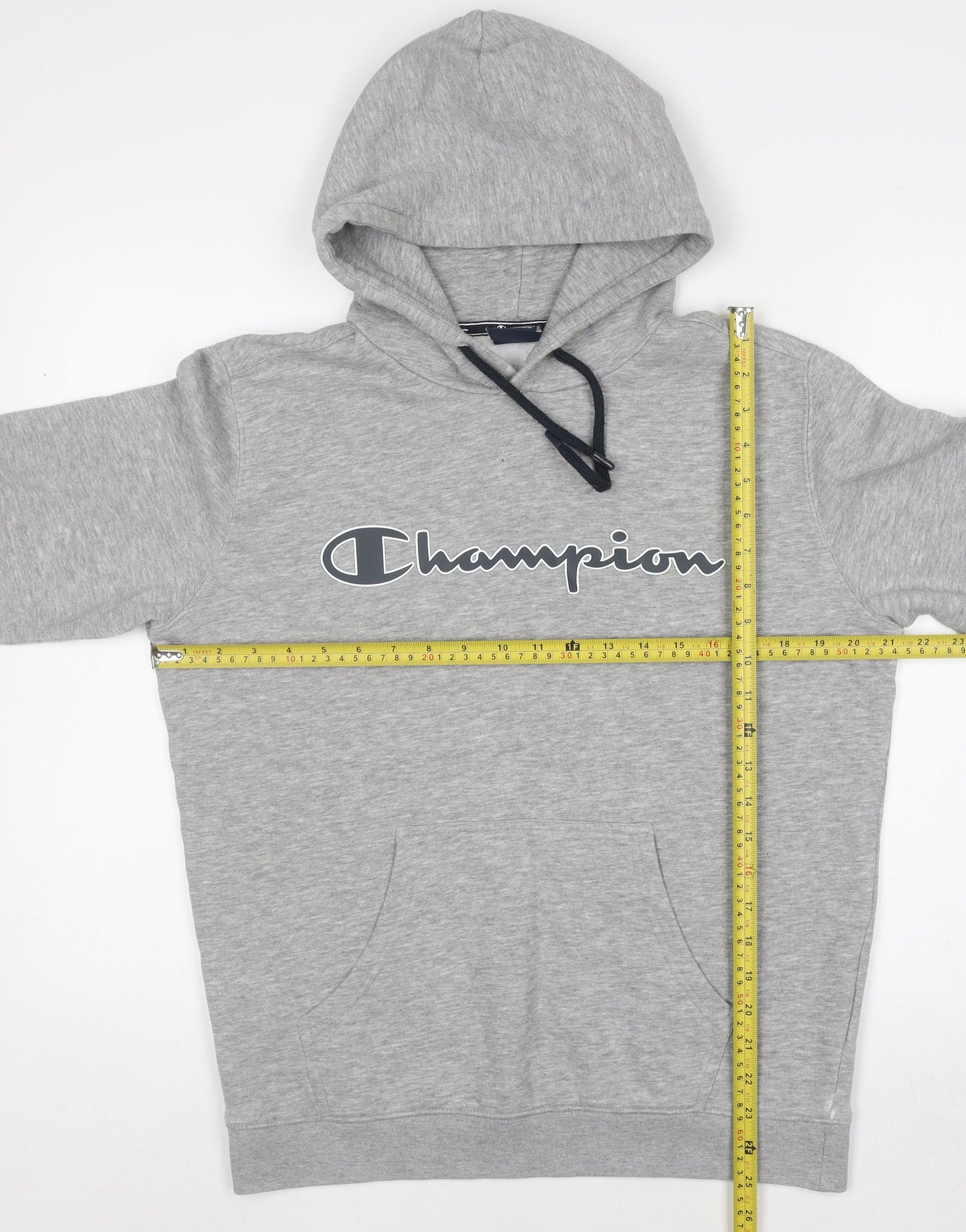 Champion Mens Grey Pullover Hoodie Medium Logo Print Sweatshirt