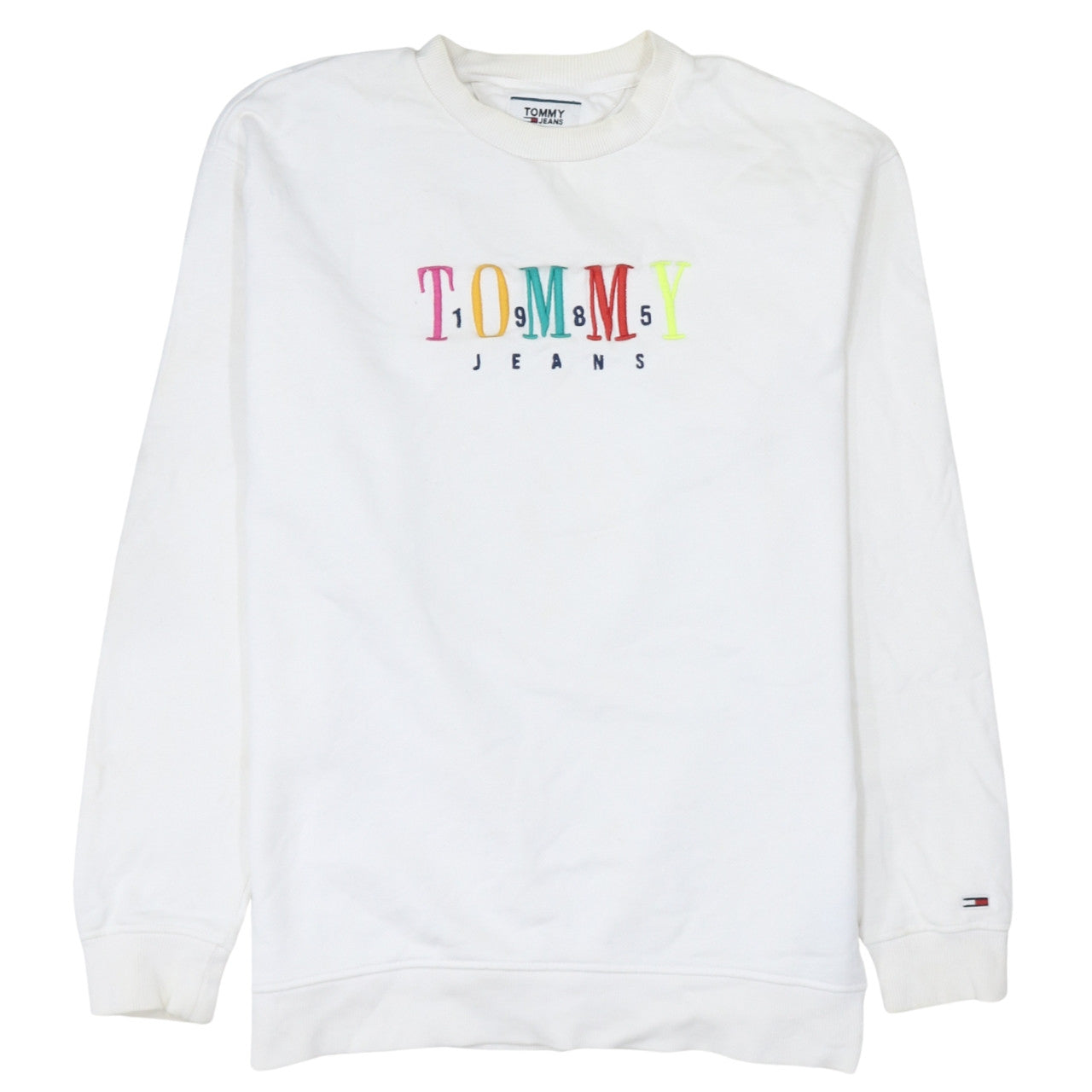 Tommy Jeans Men's White Embroidered Logo Pullover Sweatshirt M