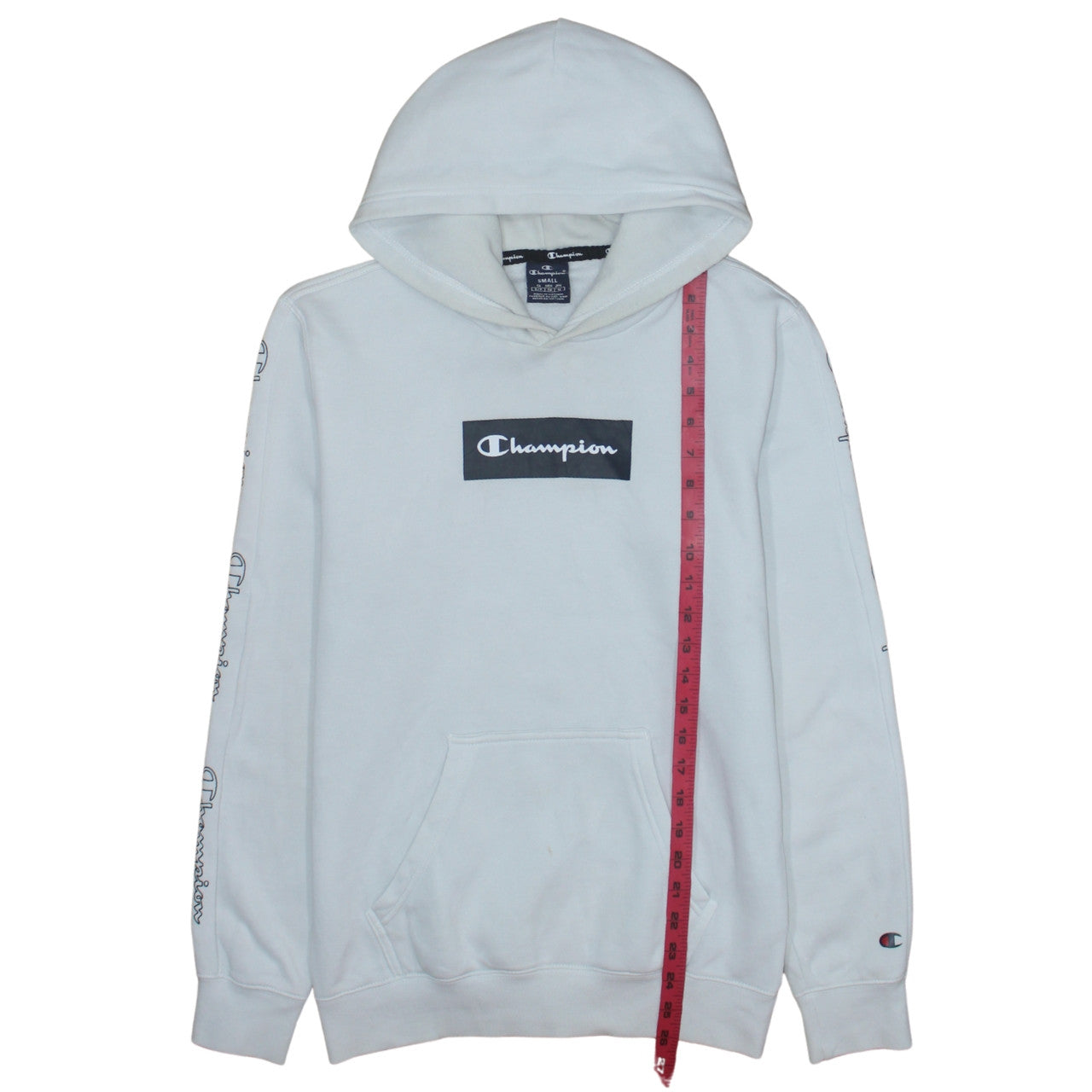 Champion Men's White Small Pullover Hoodie Logo Graphic Sweatshirt