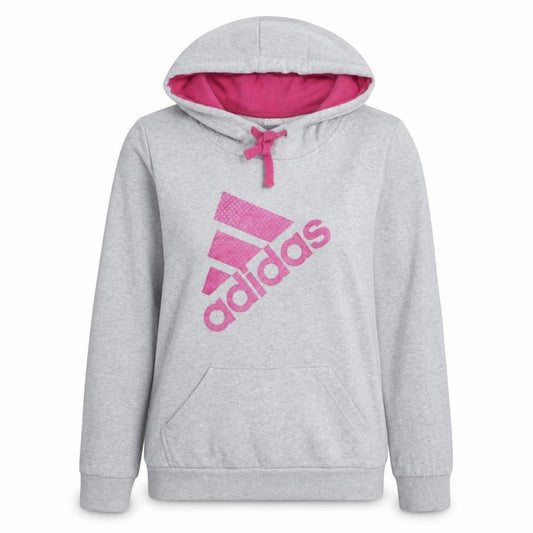 Adidas Womens Grey Pink Hooded Pullover Sweatshirt L