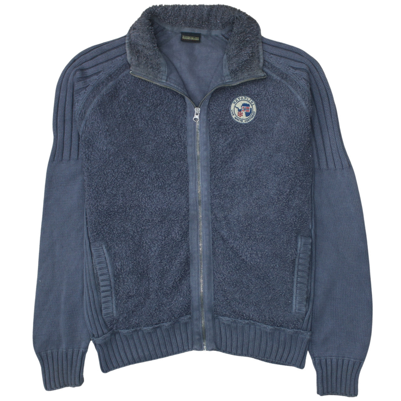 Napapijri Men's Blue Full Zip Cotton Knit Sweatshirt Size M