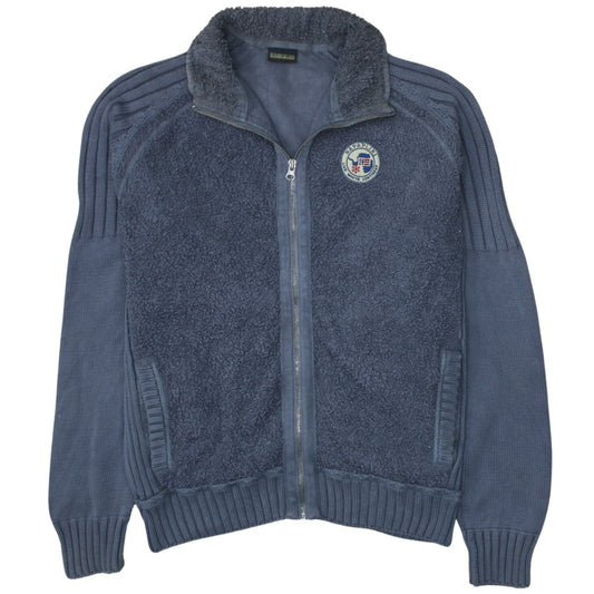 Napapijri Men's Blue Full Zip Cotton Knit Sweatshirt Size M